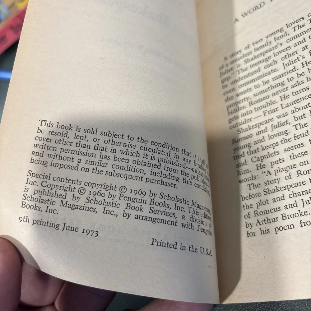 Romeo and Juliet William Shakespeare Vintage 1973 Scholastic Paperback TK 790